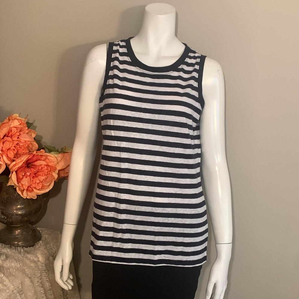 Talbots striped linen blend sleeveless top XS
